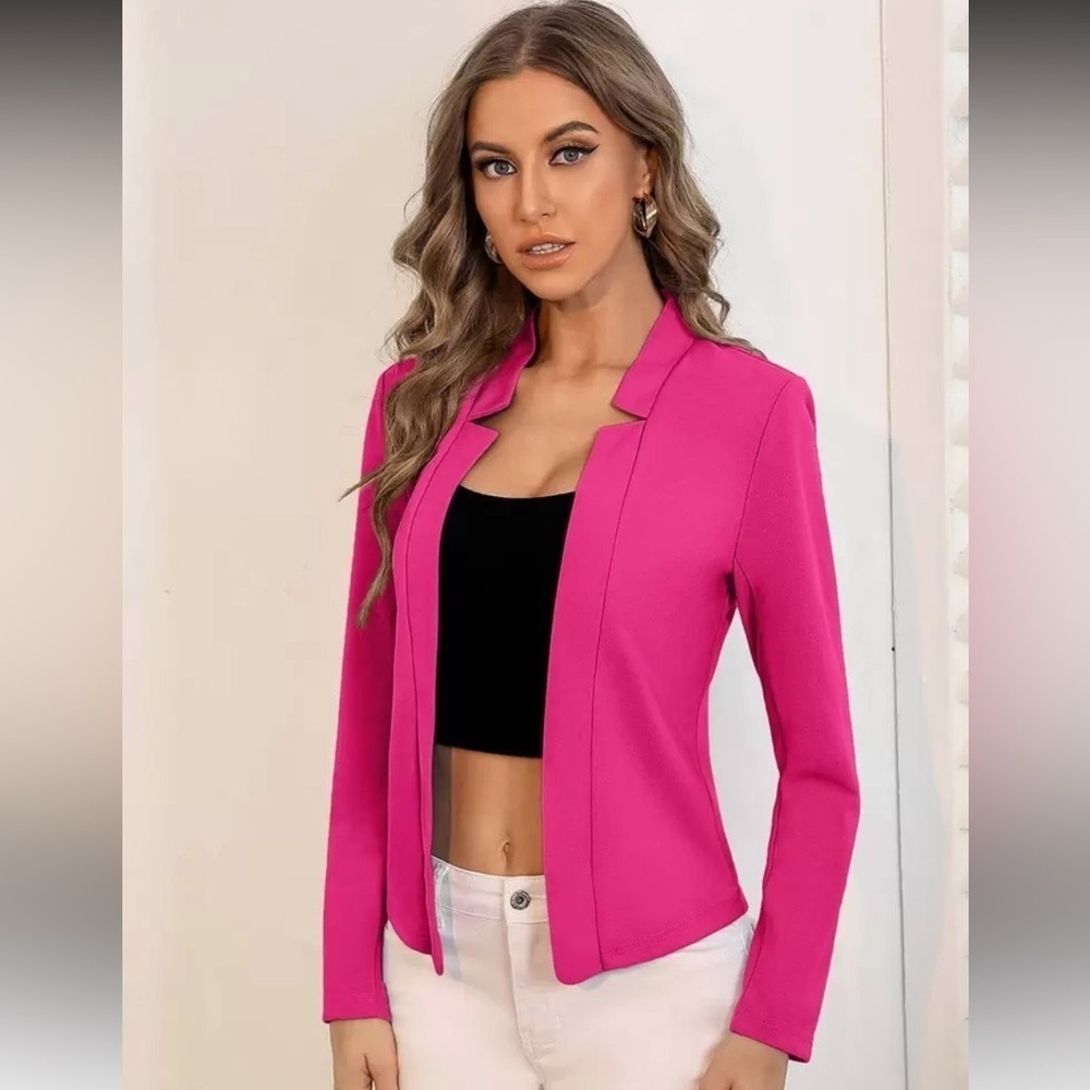 SHEIN Hot Pink Open Front Blazer Womens Size L Long Sleeve Tailored Jacket